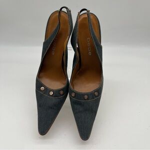 Bebe Women’s Denim Slingback Heels Sz 10M – Blue Jean Pointed Toe Pumps